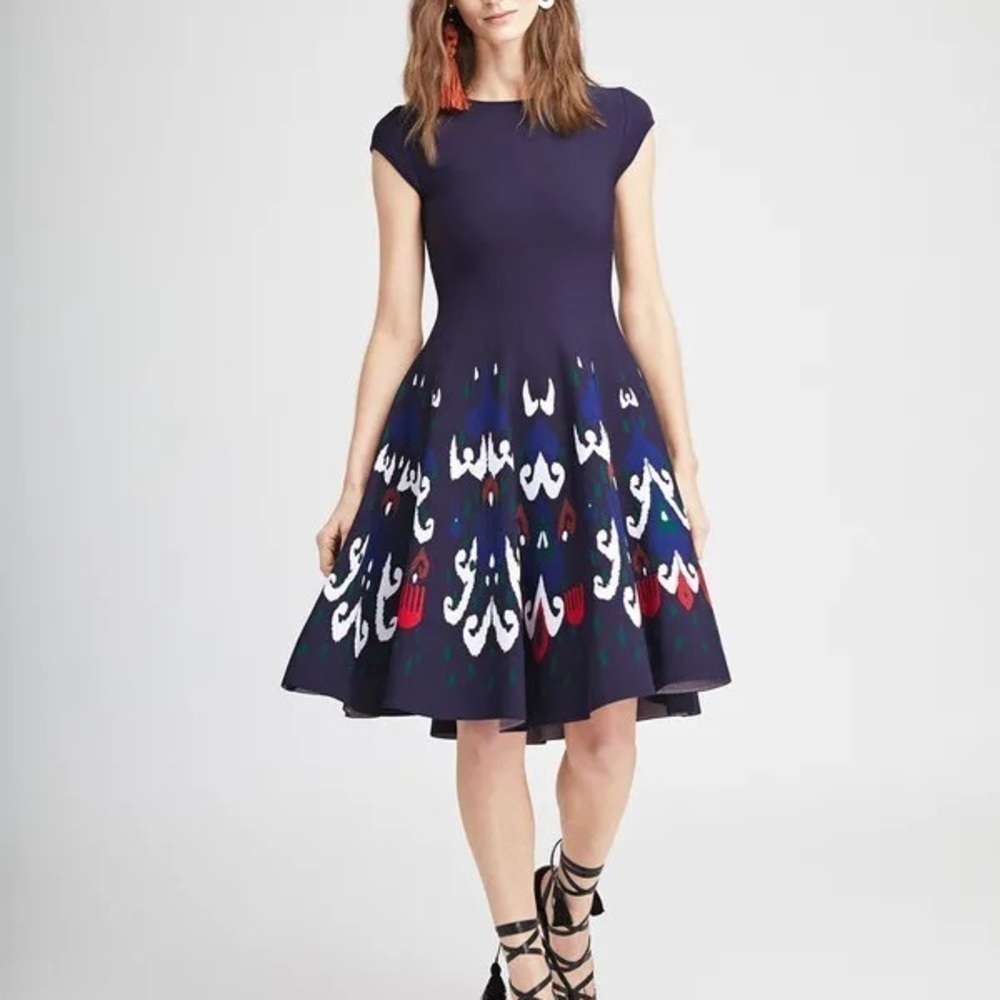 NWT OSCAR DE RENTA IKAT EMBROIDERED KNIT DRESS